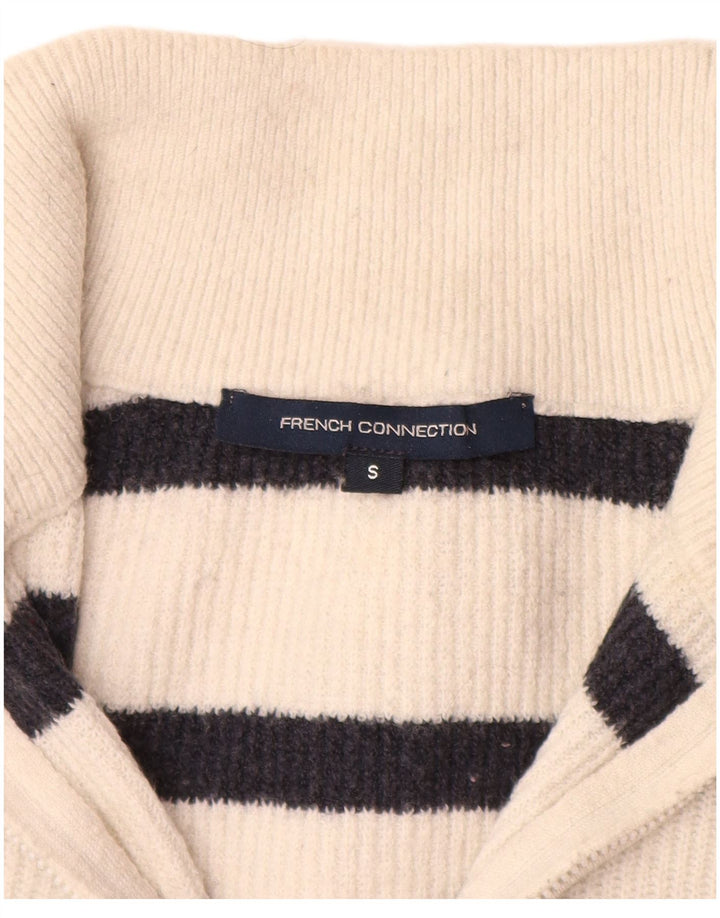 FRENCH CONNECTION Damski sweter z krótkim rękawem i zamkiem błyskawicznym UK 10 Small White