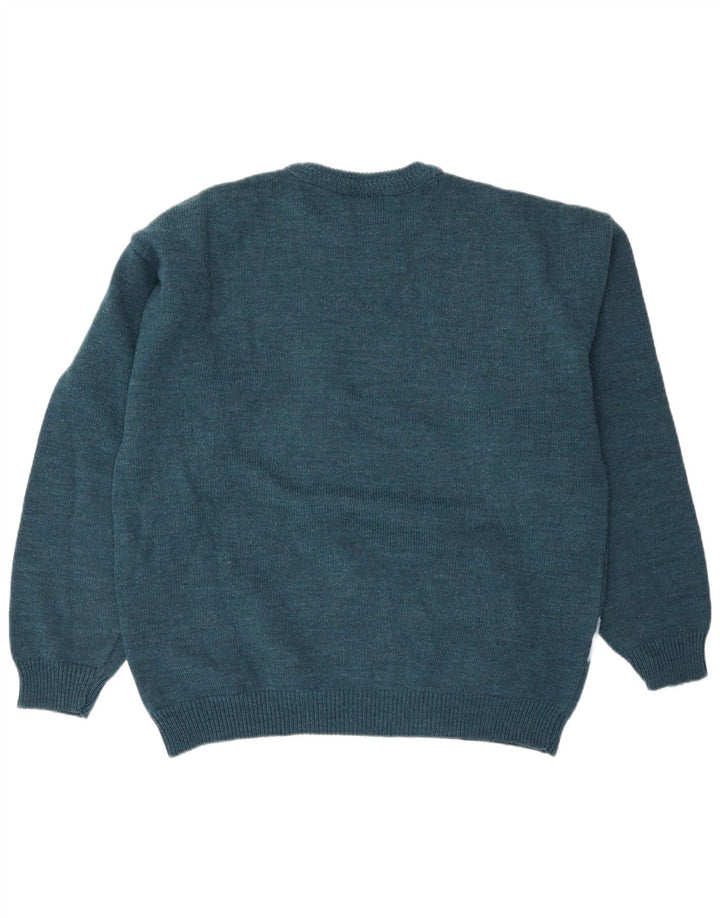 Męski sweter z okrągłym dekoltem North Pole XL, niebieska, wełna Fair Isle