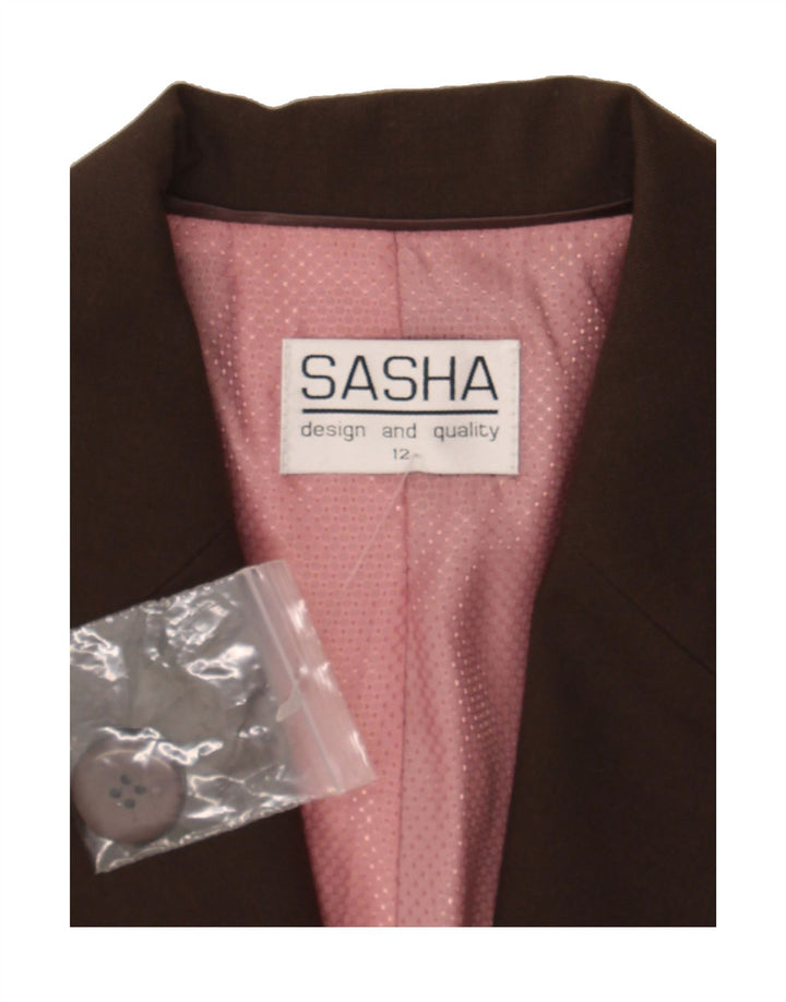SASHA Womens 2 Button Blazer Jacket UK 12 Medium Brown Polyester Vintage Sasha and Second-Hand Sasha from Messina Hembry 