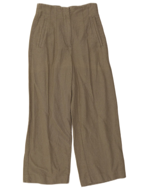 Damskie, przycięte spodnie Zara z wysokim stanem, szerokimi nogawkami XS W24 L25, bawełna khaki