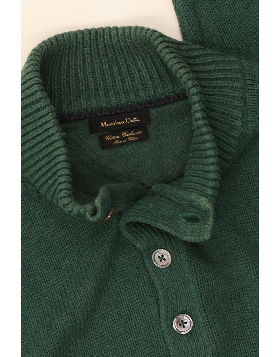 Męski sweter zapinany na guziki Massimo Dutti, średniozielony, bawełniany