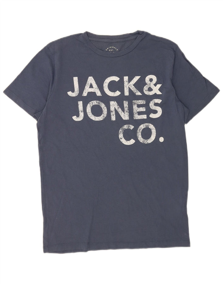 Męski T-shirt z grafiką Jack & Jones, bawełniany, średni niebieski