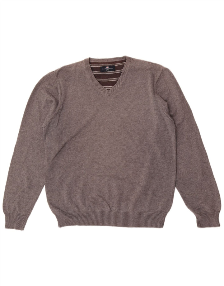 Męski sweter Marks & Spencer Blue Harbor z dekoltem w kształcie litery V, średnioszary, bawełniany