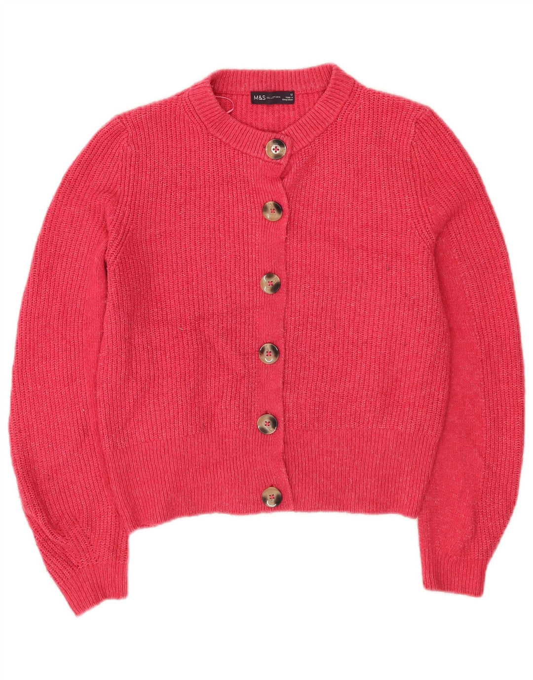 Marks & Spencer Damski sweter typu Crop Cardigan UK 12 Średni Różowy Akryl