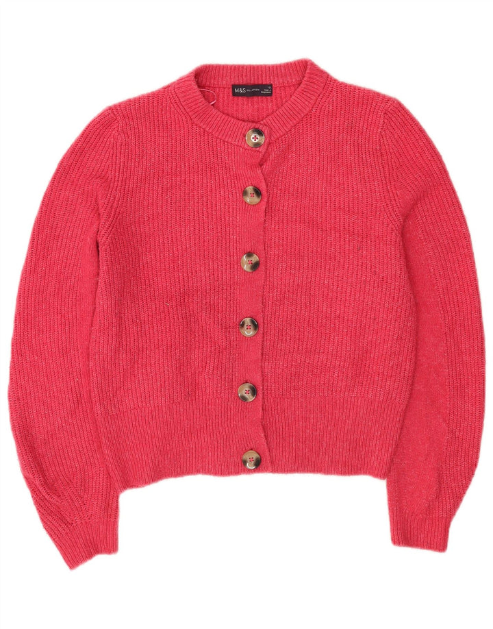 Marks & Spencer Damski sweter typu Crop Cardigan UK 12 Średni Różowy Akryl
