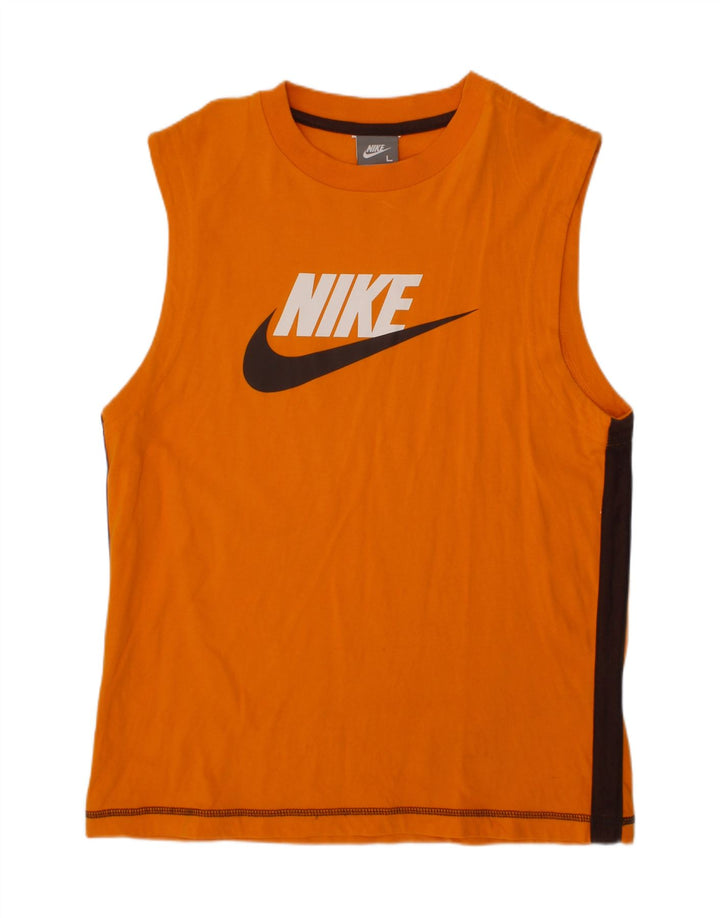 NIKE Boys Graphic Vest Top 12-13 Years Large Orange Colourblock