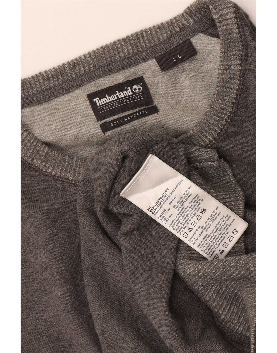 Męski sweter Timberland z okrągłym dekoltem, duży, szary, bawełniany