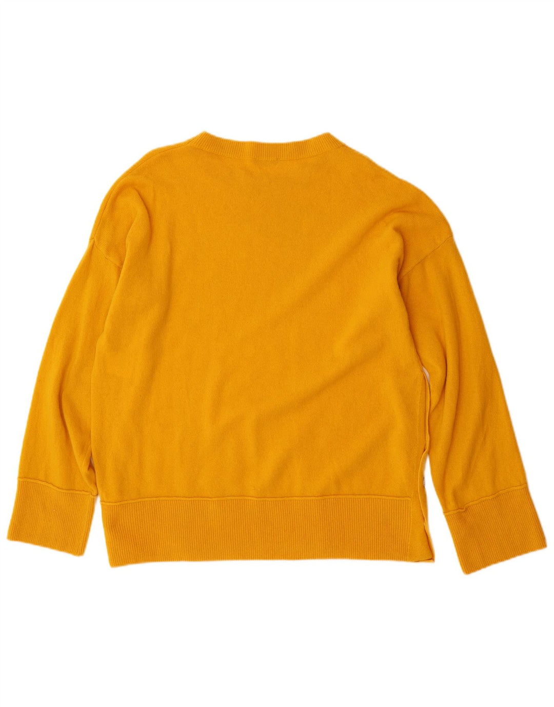 BENETTON Damski sweter oversize z okrągłym dekoltem UK 10, mały, żółty, wełniany