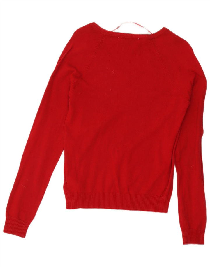 Sweter damski Zara z dekoltem w kształcie litery V, UK 12, średni czerwony, bawełniany