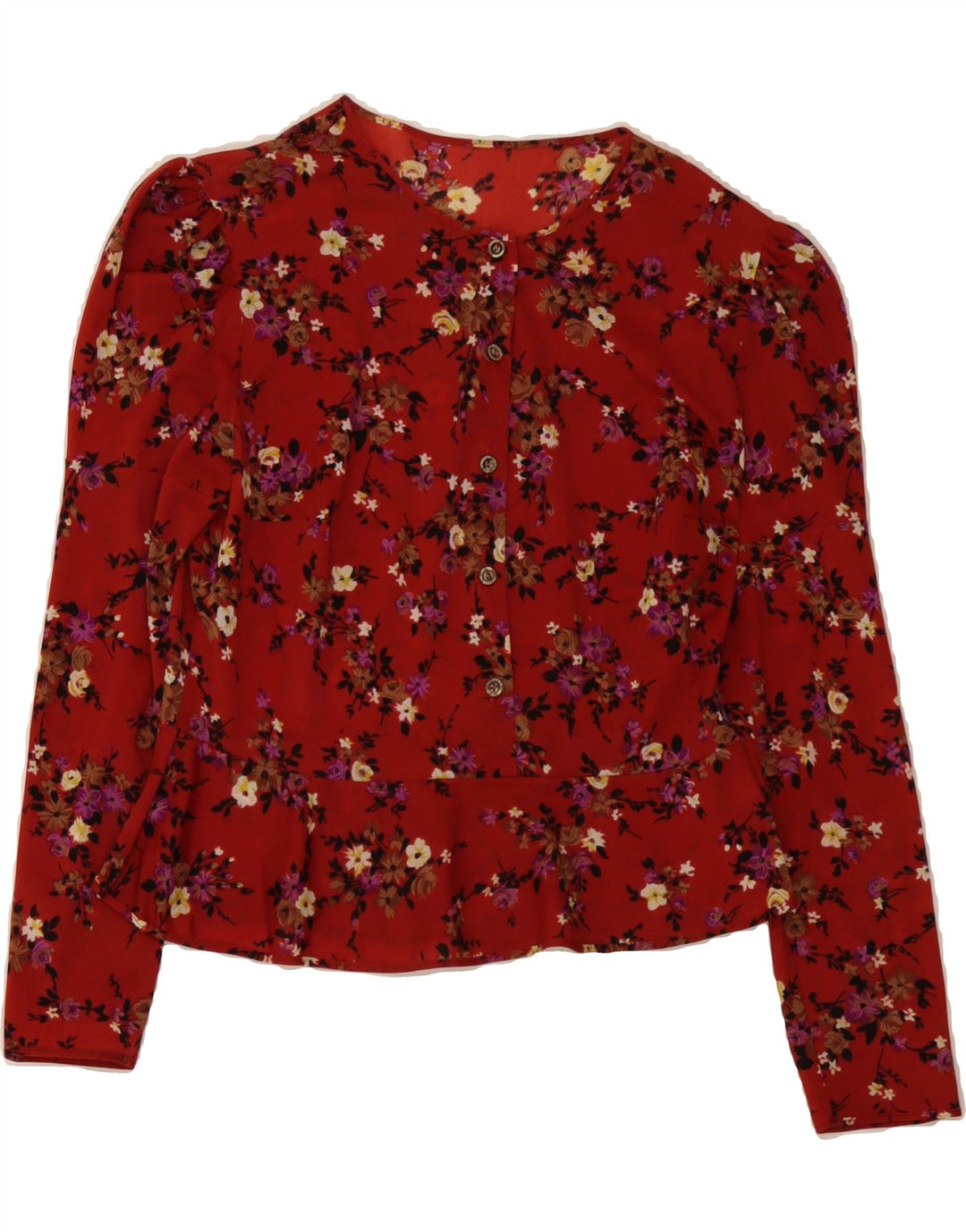 VINTAGE Womens See Through Pullover Shirt Blouse UK 14 Medium Red Floral Vintage Vintage and Second-Hand Vintage from Messina Hembry 