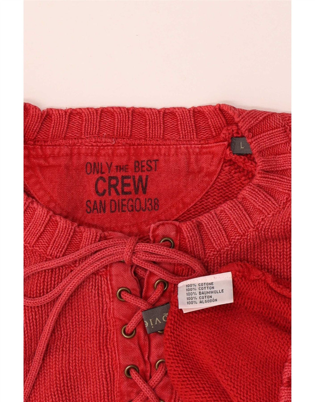 Męski sweter z okrągłym dekoltem Crew, duży, czerwony, bawełniany