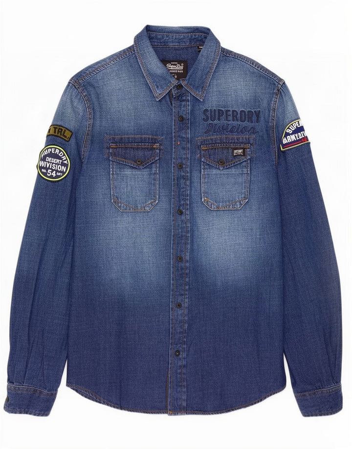 Męska koszula dżinsowa Superdry, mała, niebieska, bawełniana