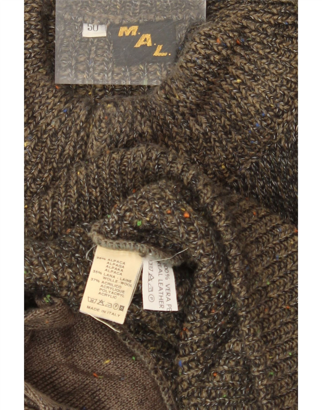 Męski sweter rozpinany o luźnym kroju VINTAGE IT 50, średni khaki, nakrapiany