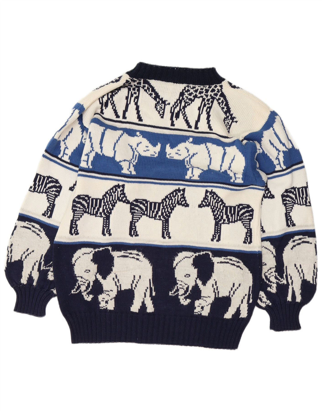 Sweter damski VINTAGE z okrągłym dekoltem UK 18 XL Granatowy nadruk zwierzęcy