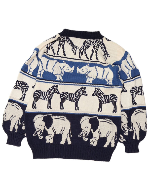 Sweter damski VINTAGE z okrągłym dekoltem UK 18 XL Granatowy nadruk zwierzęcy