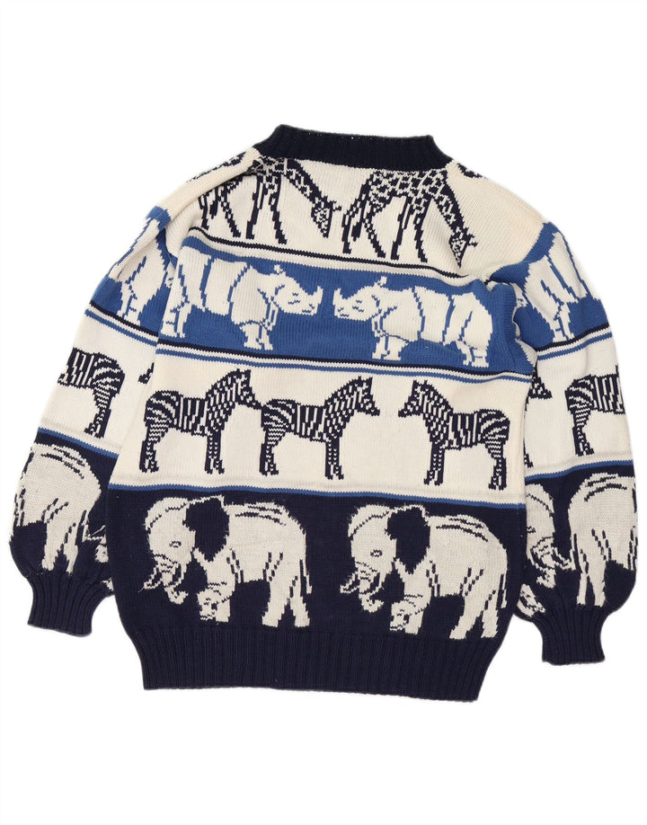 Sweter damski VINTAGE z okrągłym dekoltem UK 18 XL Granatowy nadruk zwierzęcy