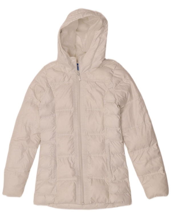 Damski płaszcz z kapturem, oversize, wyściełany Adidas UK 6 XS, biały poliester