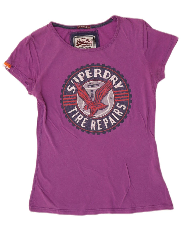 Damski T-shirt z grafiką Superdry Top UK 12, średni fiolet, bawełna