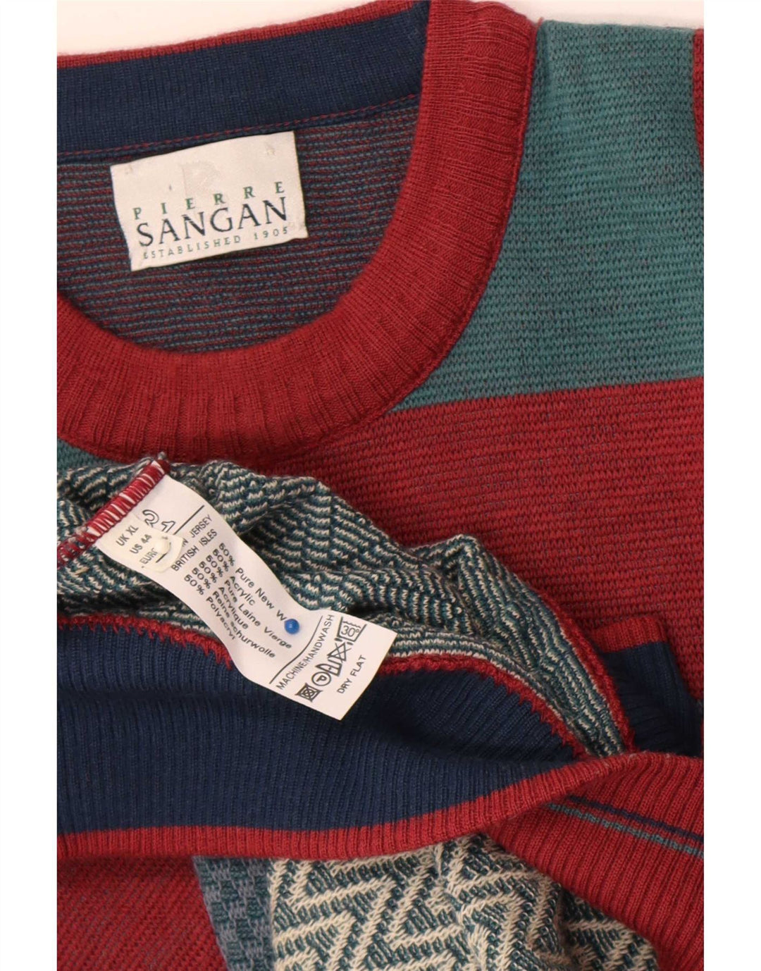 Męski sweter z okrągłym dekoltem Pierre Sangan XL, wielobarwny, z blokami kolorów