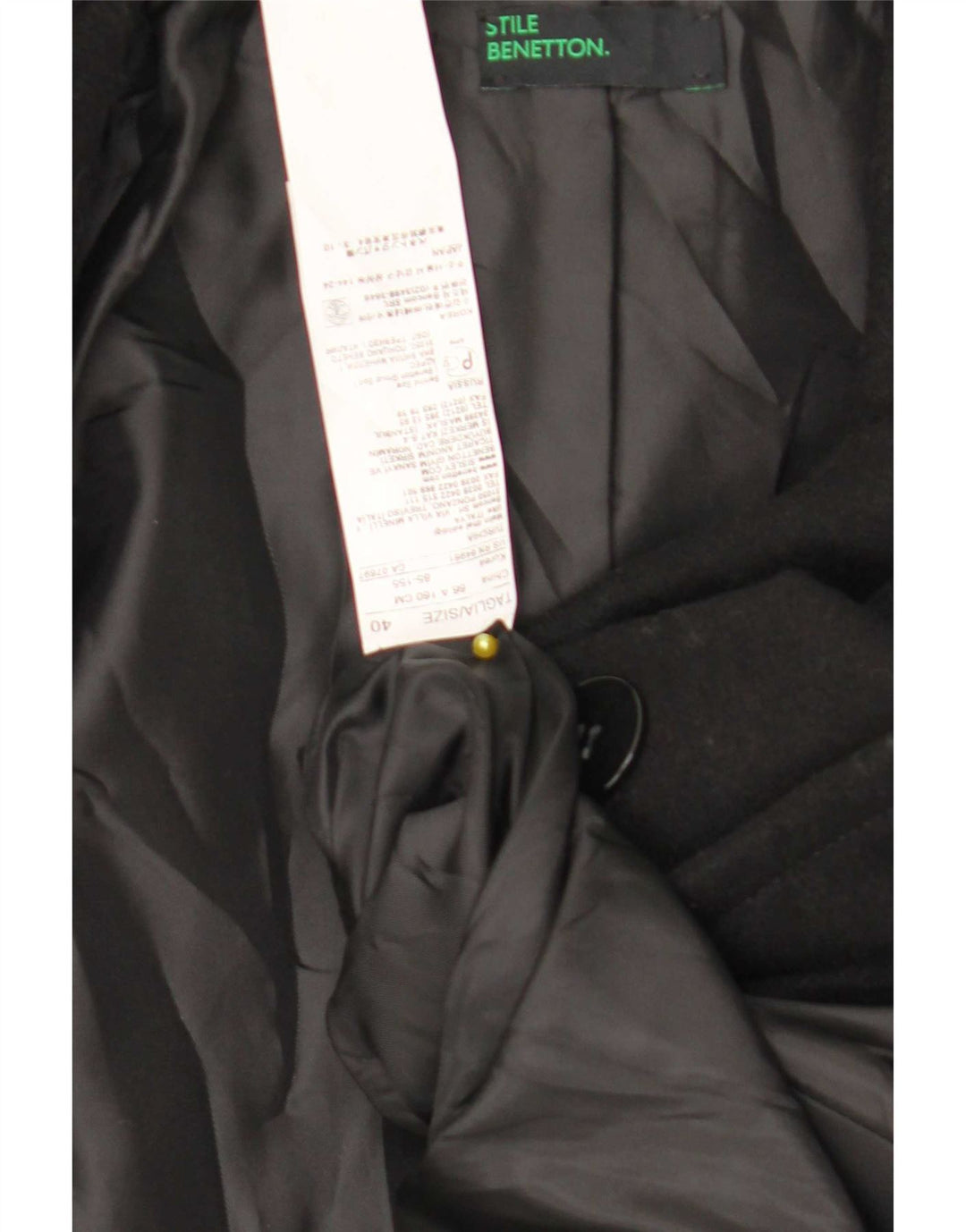 Płaszcz damski Benetton IT 40 Small, czarny, wełniany