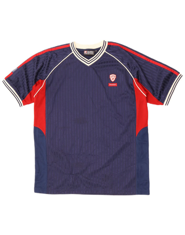 T-shirt męski Lotto Top, średni, granatowy, poliester z blokami kolorów