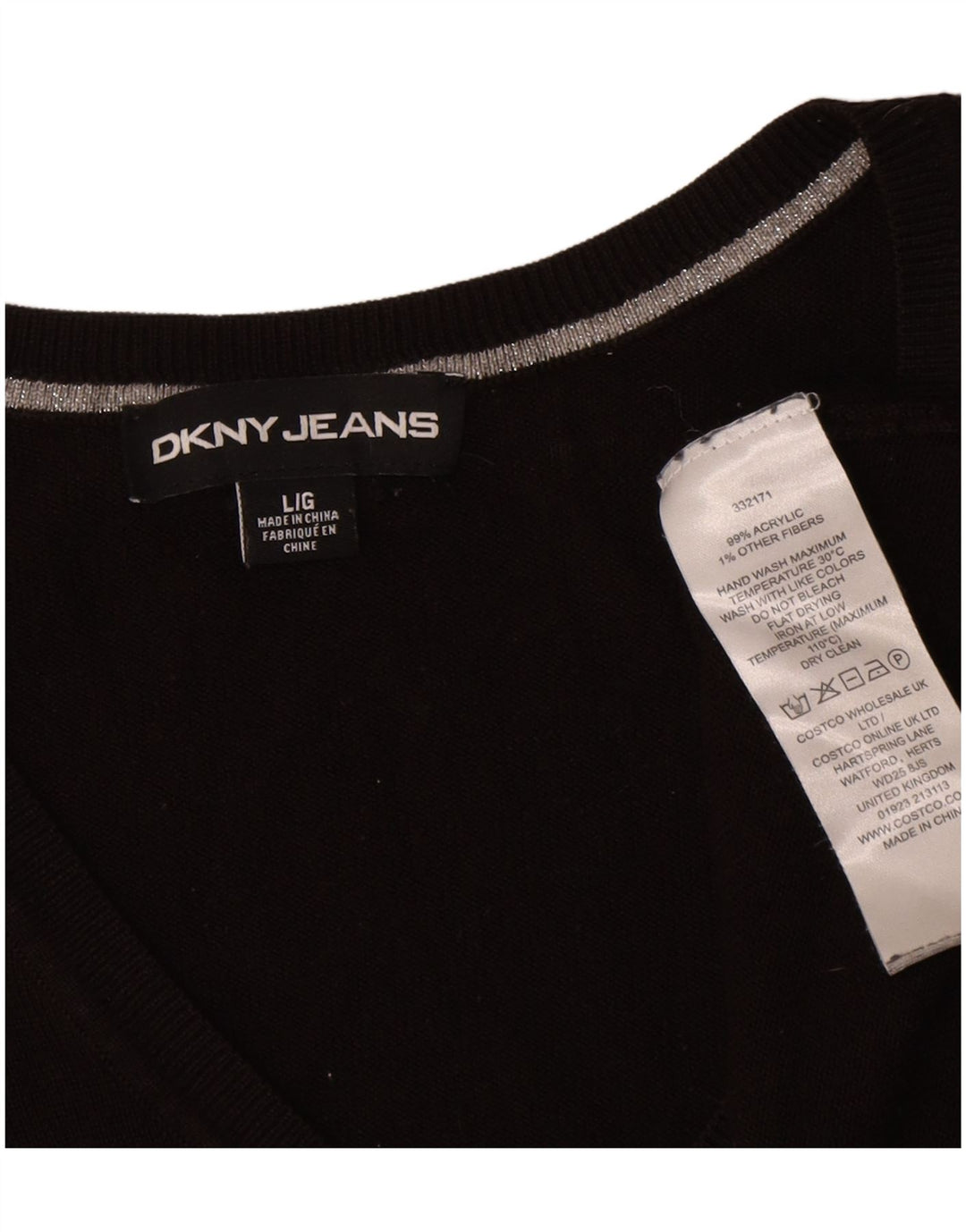 Damski sweter oversize Dkny z graficznym dekoltem w kształcie litery V, UK 16, duży czarny