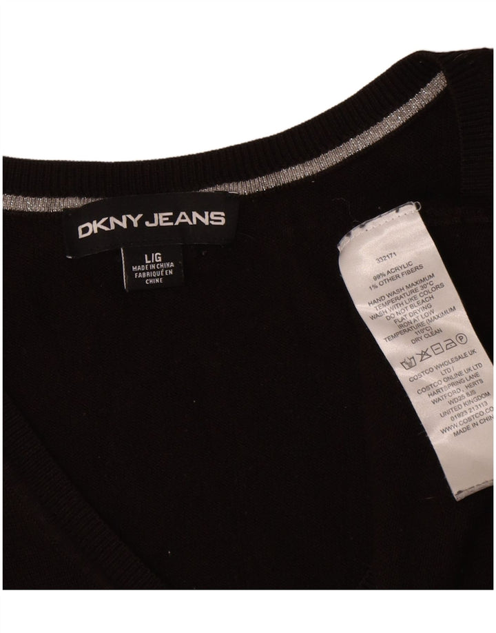 Damski sweter oversize Dkny z graficznym dekoltem w kształcie litery V, UK 16, duży czarny