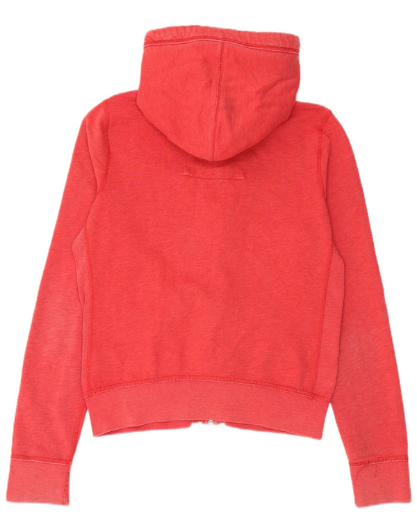 ABERCROMBIE & FITCH Womens Graphic Zip Hoodie Sweater UK 14 Large Red