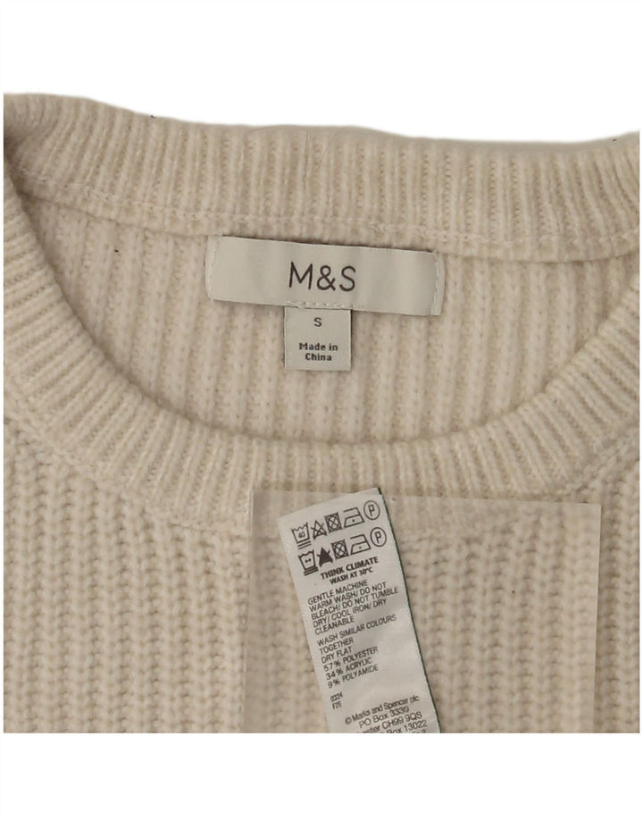 Marks & Spencer Męski sweter z okrągłym dekoltem, mały, złamany biały poliester