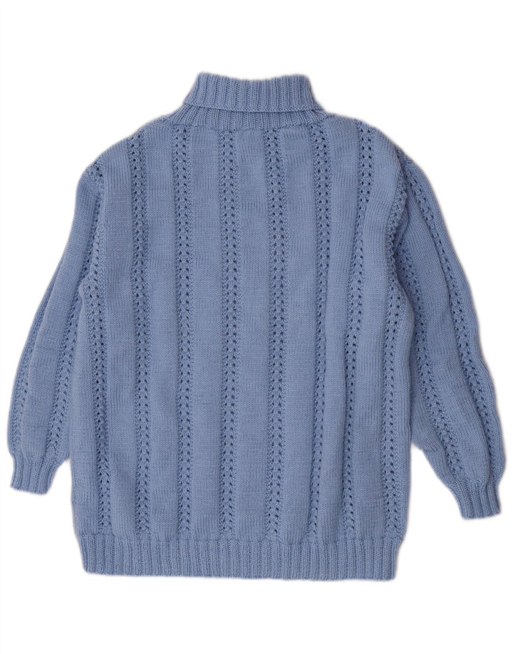 Sweter damski w stylu vintage z wywijanym dekoltem UK 14, duży niebieski