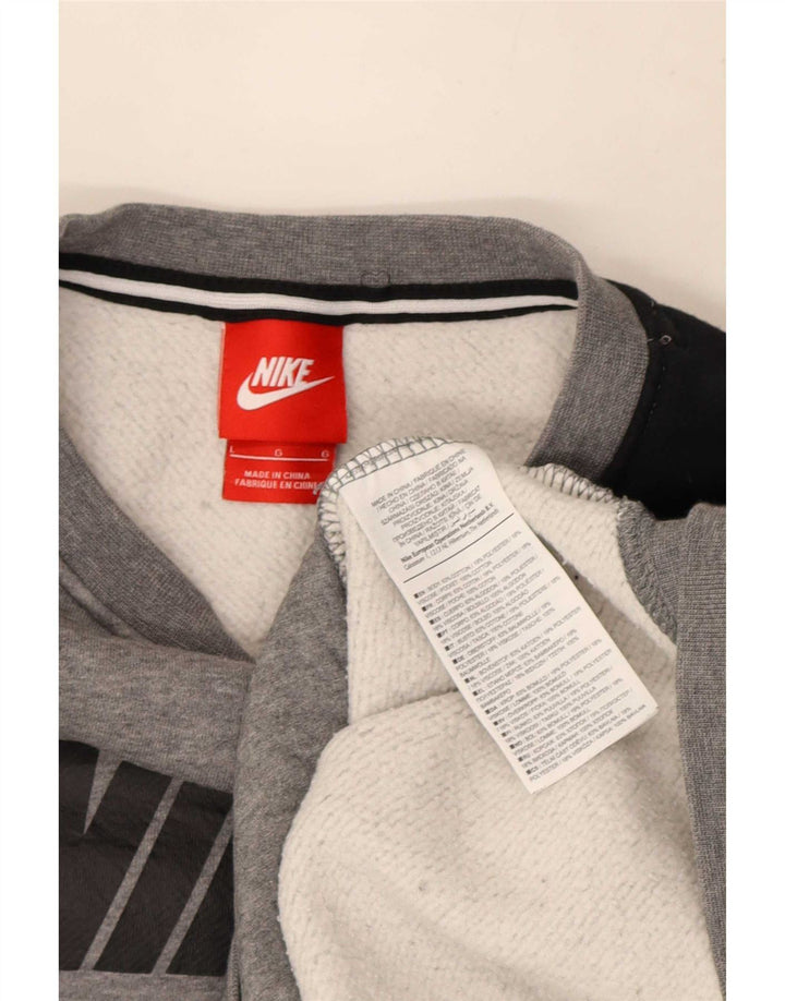 Męski sweter z grafiką Nike, duży, szary, z blokami kolorów