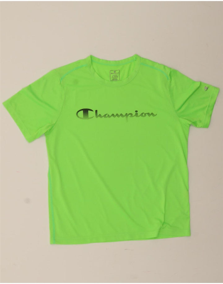 CHAMPION Mens Graphic T-Shirt Top Large Green Polyester Vintage Champion and Second-Hand Champion from Messina Hembry 