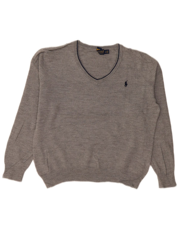 Sweter damski Polo Ralph Lauren z dekoltem w kształcie litery V, UK 16, duży, szary, wełniany