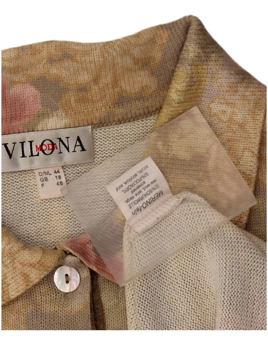 VILONA MODA Damski sweter polo UK 18 XL Żółta wełniana w kwiaty