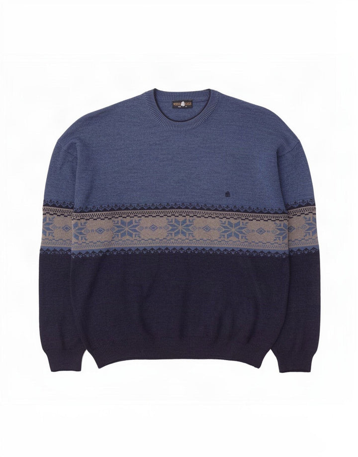 Męski sweter z wycięciem pod szyją White Sails, duży, niebieski, wełna Fair Isle