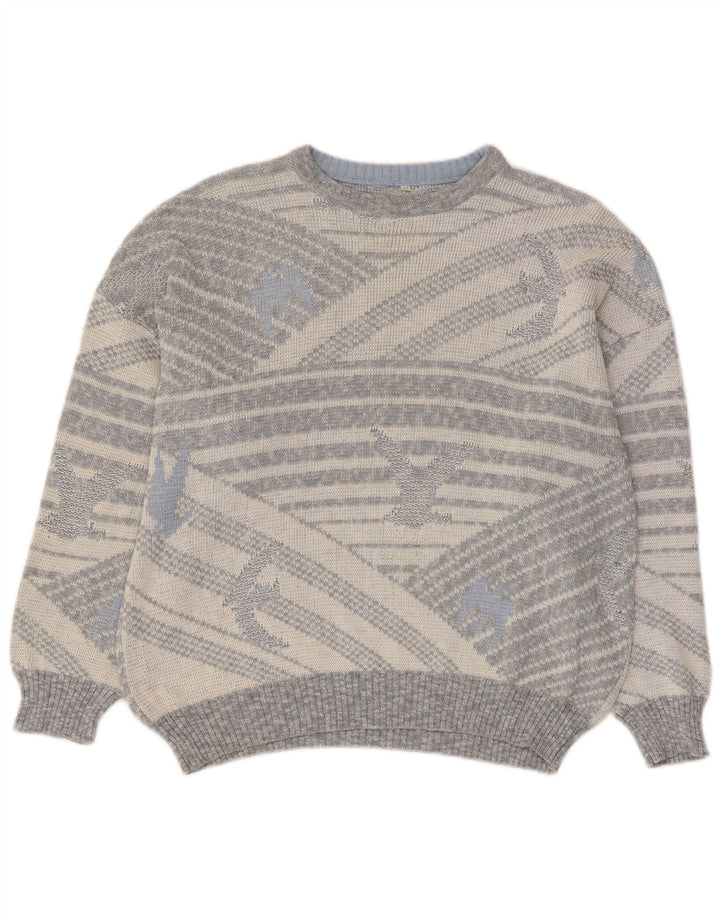 Męski sweter z okrągłym dekoltem w stylu vintage IT 50 Średni szary geometryczny