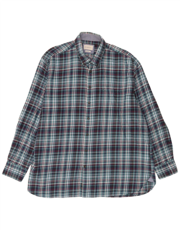 Męska koszula flanelowa Bugatti, rozmiar 45/46, 2XL, bawełniana niebieska kratka