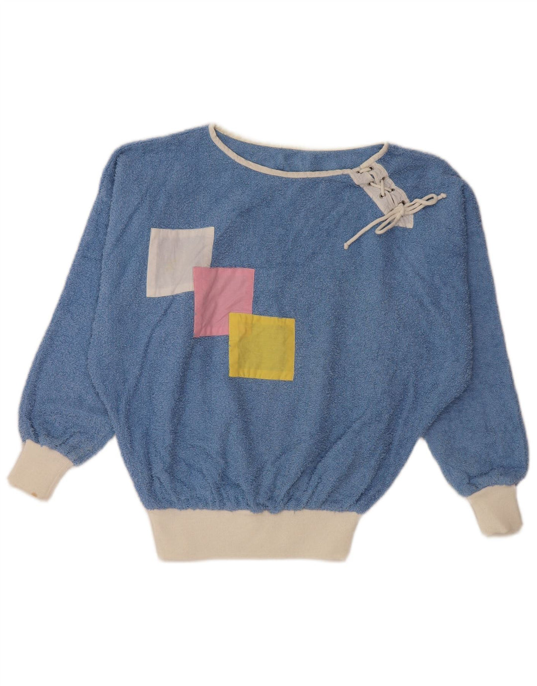 Sweter damski VINTAGE z dekoltem w łódkę UK 16, duży, niebieski, z blokami kolorów