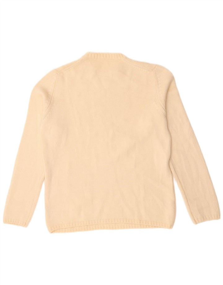 Sweter damski w stylu vintage z wycięciem pod szyją IT 44, średnia wełna merynosów w kolorze złamanej bieli