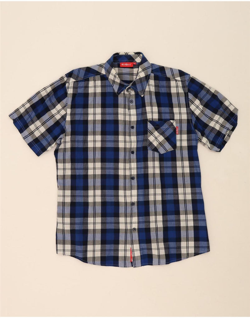 KICKERS Mens Short Sleeve Shirt 2XL Blue Check Cotton Vintage Kickers and Second-Hand Kickers from Messina Hembry 