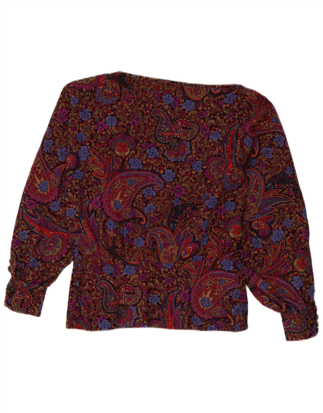 Damska bluzka z długim rękawem w stylu vintage, UK 12, średnia, wielokolorowa paisley