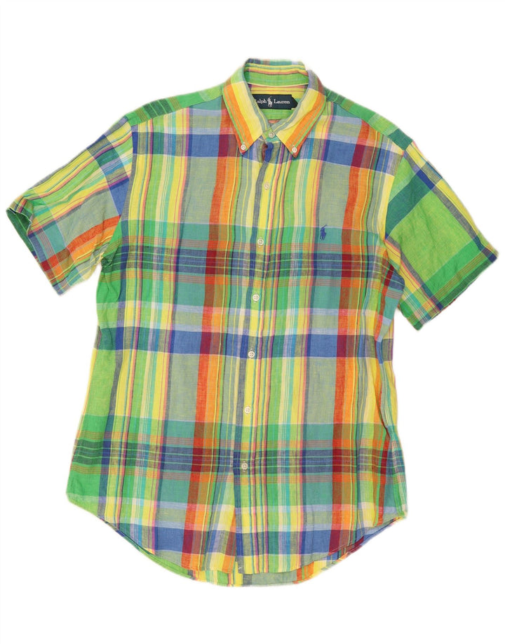 Męska koszula z krótkim rękawem Ralph Lauren, średnia, wielobarwna, lniana krata