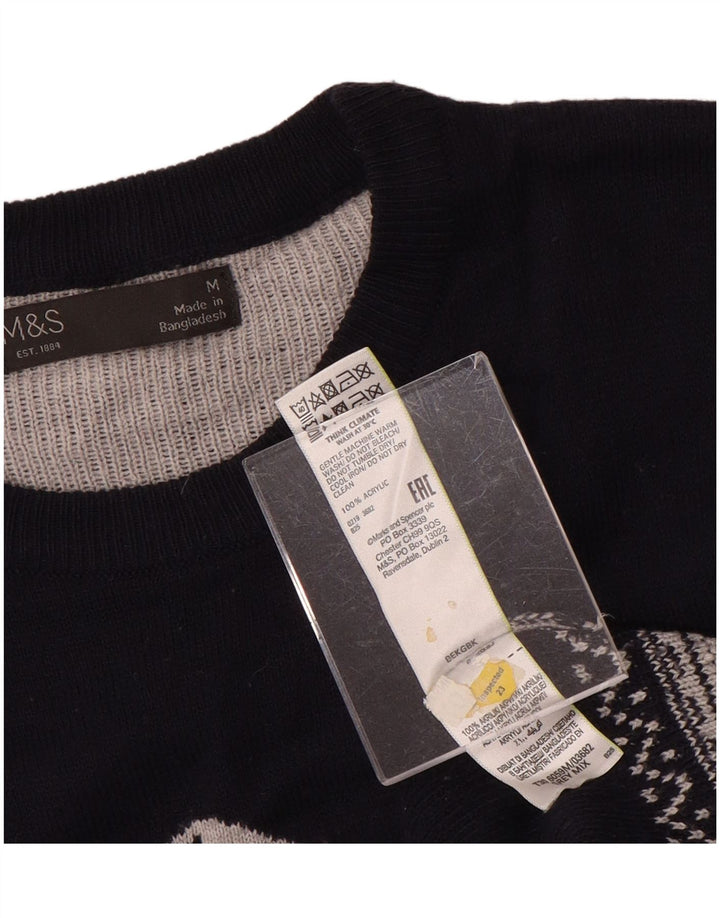 Marks & Spencer Męski sweter z okrągłym dekoltem, średnioszary, z blokami kolorów
