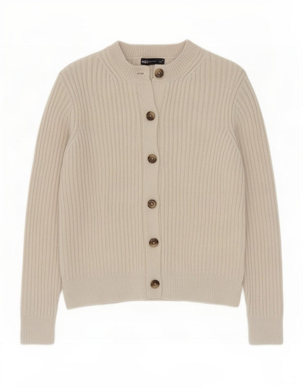Marks & Spencer Damski sweter rozpinany UK 12, średni, złamany biały poliester