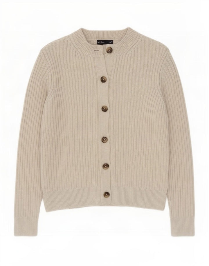 Marks & Spencer Damski sweter rozpinany UK 12, średni, złamany biały poliester