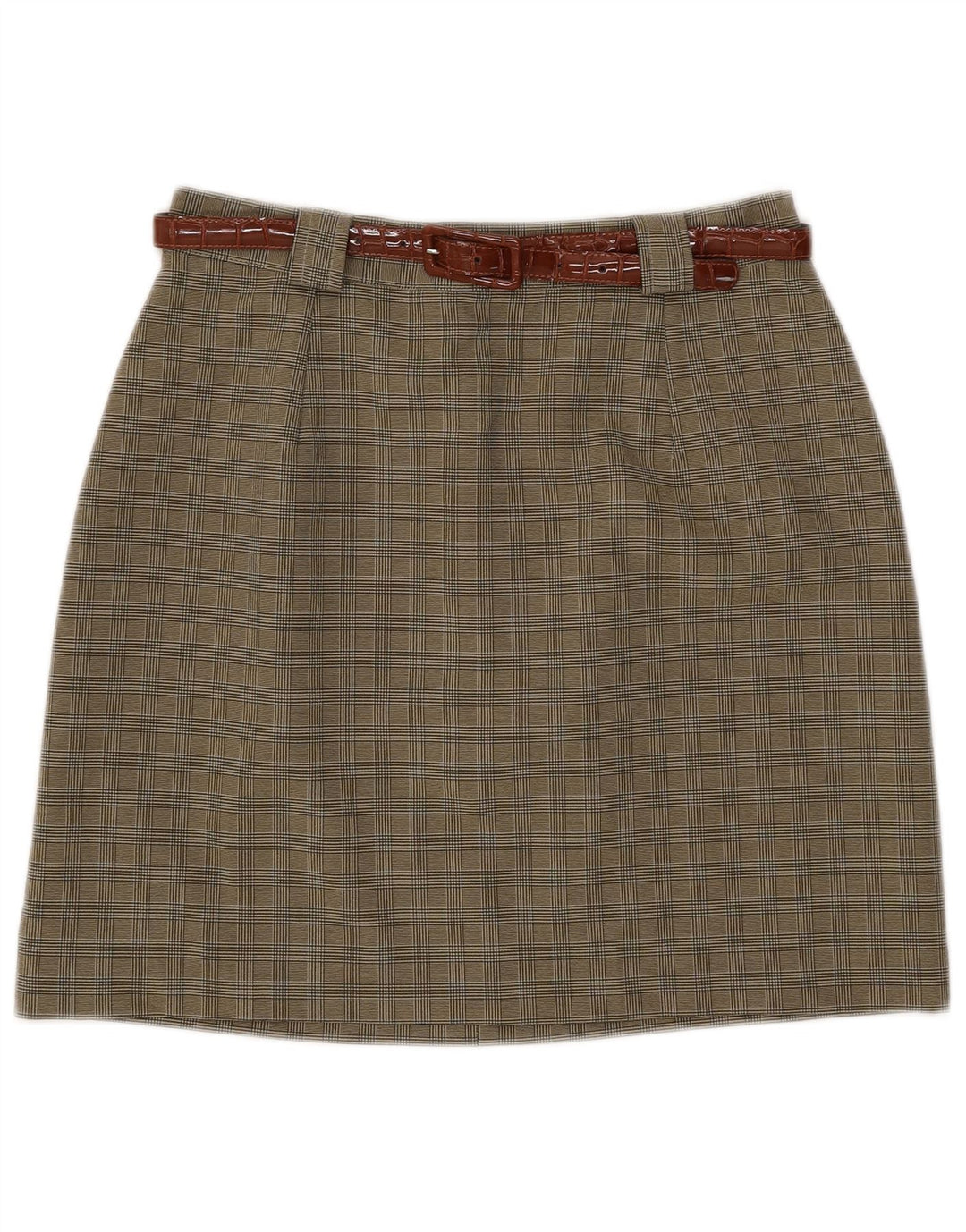 Damska spódnica w kształcie litery A w stylu vintage IT 46 Large W28 Khaki Poliester w kratę