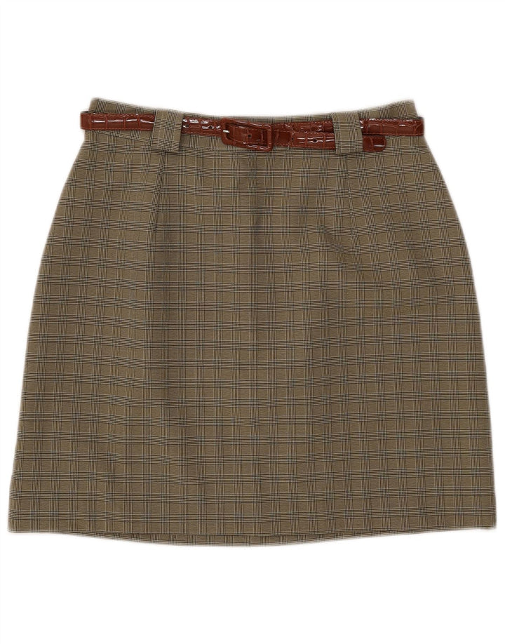Damska spódnica w kształcie litery A w stylu vintage IT 46 Large W28 Khaki Poliester w kratę