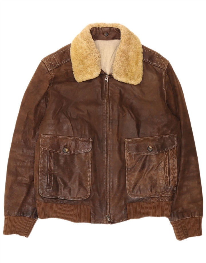 Vintage męska kurtka skórzana IT 52 XL brązowa skóra