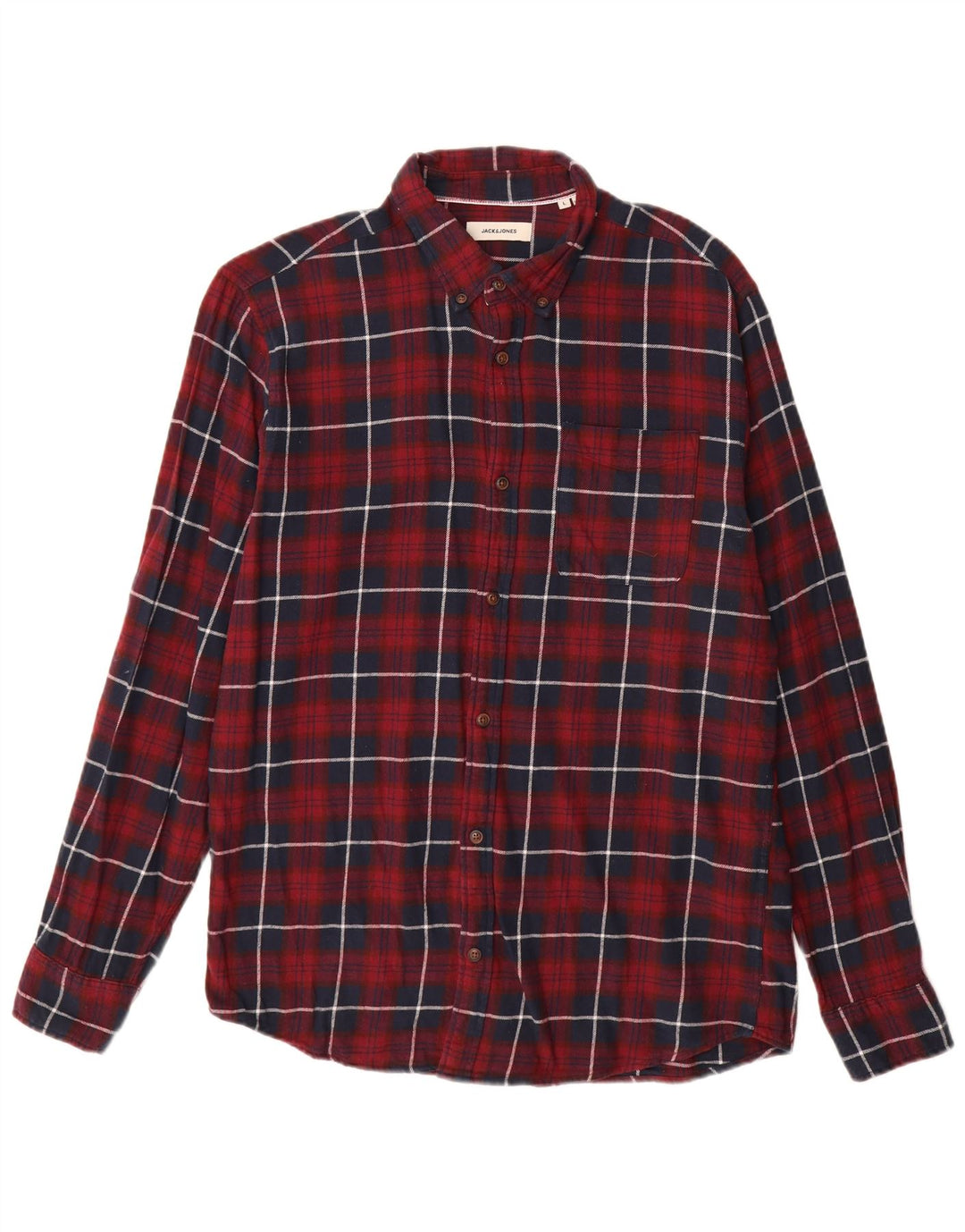 Męska koszula flanelowa JACK & JONES, duża, bordowa, bawełniana w kratę
