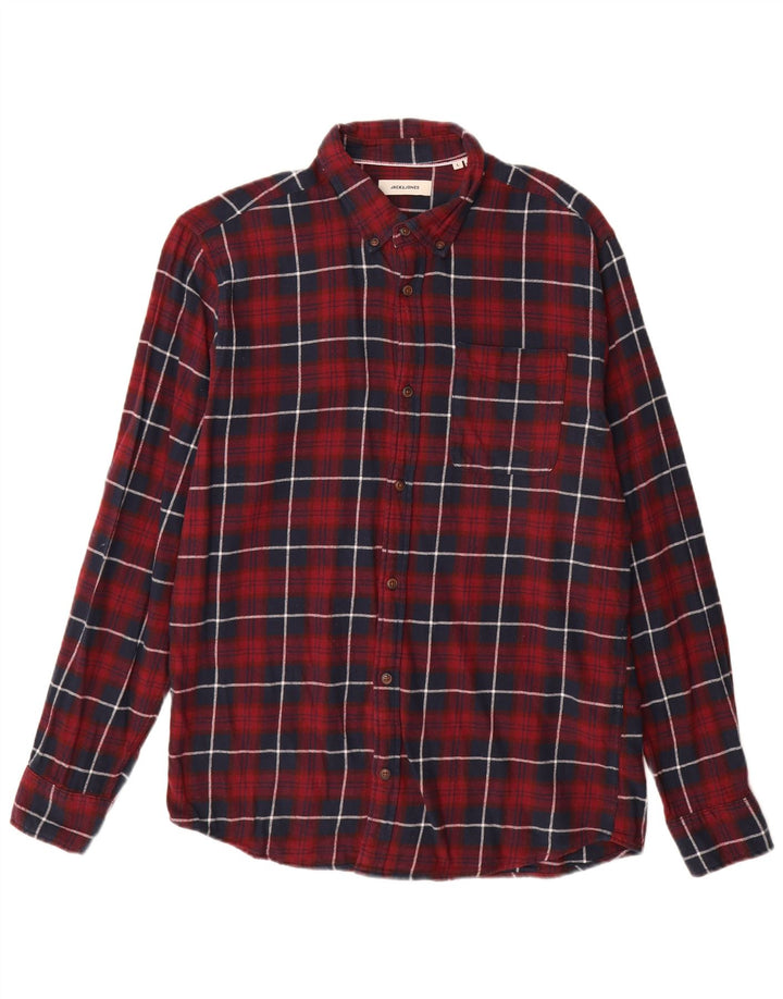 Męska koszula flanelowa JACK & JONES, duża, bordowa, bawełniana w kratę